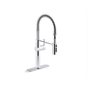 Semi-professional kitchen sink faucet with three-function sprayhead